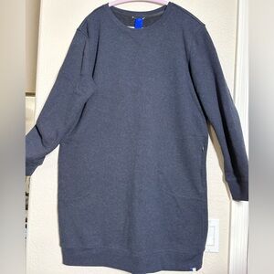 Kit and Ace Cozy Dark Blue Sweatshirt Dress with Side Zip Pockets, Long Sleeve.